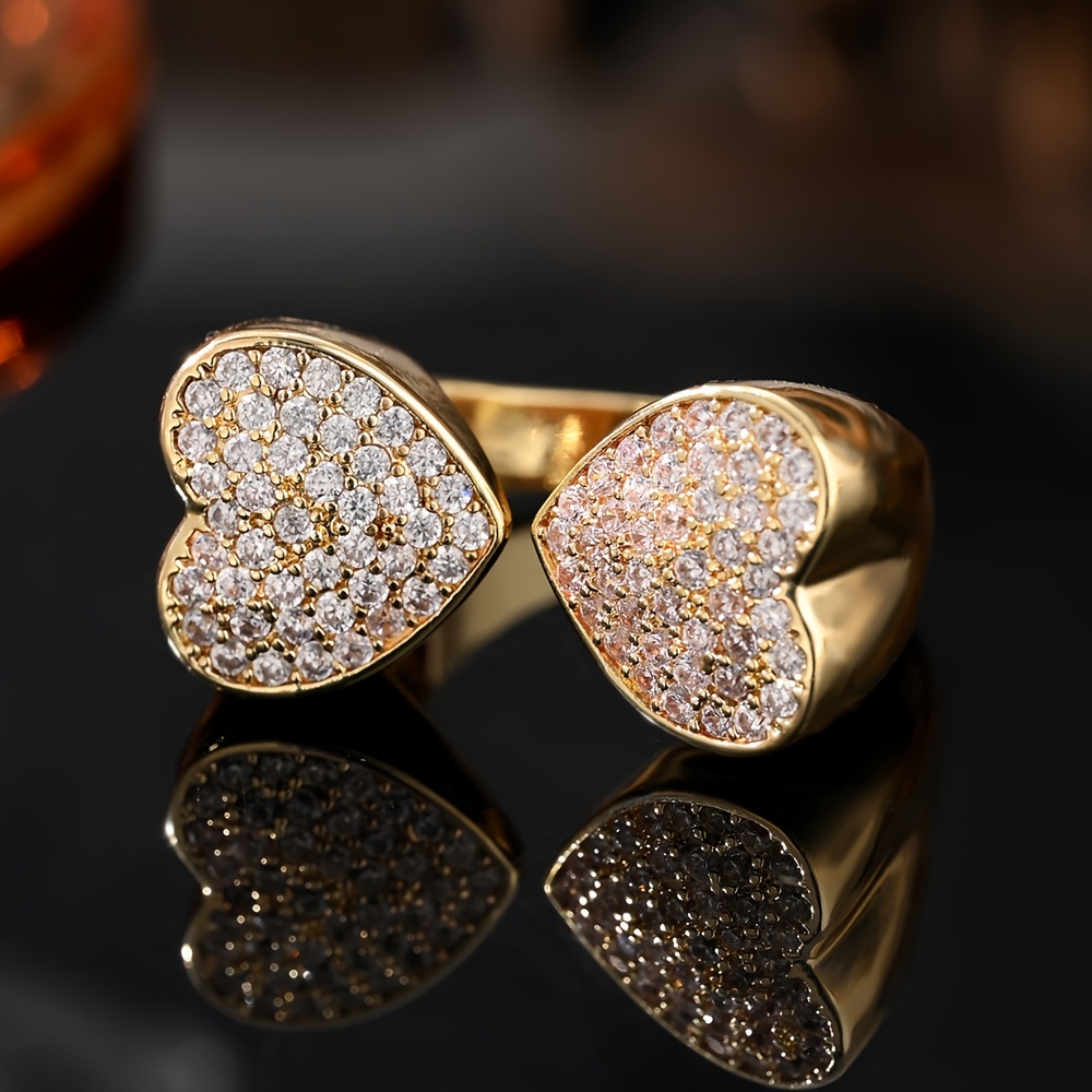Heart-Shaped Open Ring Set with Synthetic Zirconia